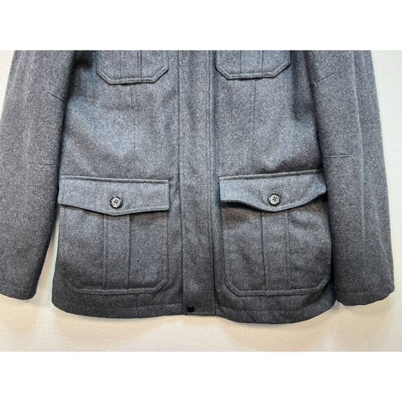 Guess Mens Military Coat Jacket Large Charcoal Gray Stand Collar Quilted Winter - Picture 7 of 13